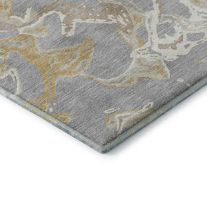 HomeRoots 10' X 14' Gray Gold Ivory Abstract Washable Area Rug - Stylish, Durable, and UV-Protected for Homes 681245