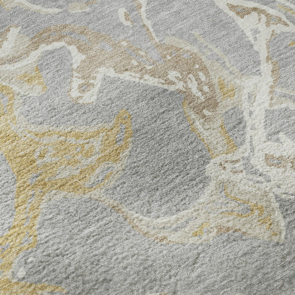HomeRoots 10' X 14' Gray Gold Ivory Abstract Washable Area Rug - Stylish, Durable, and UV-Protected for Homes 681245
