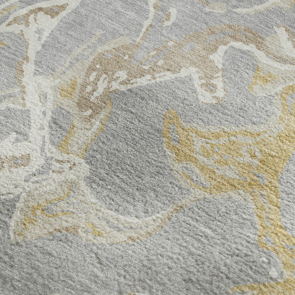 HomeRoots 10' X 14' Gray Gold Ivory Abstract Washable Area Rug - Stylish, Durable, and UV-Protected for Homes 681245
