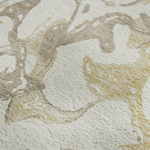 HomeRoots 5' X 8' Ivory Beige & Gold Abstract Area Rug - Washable, UV Protected, Family-Friendly Elegance 681247