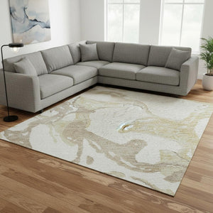 HomeRoots 8' X 10' Ivory Beige Gold Abstract Washable Area Rug with UV Protection for Stylish Home Décor 681249