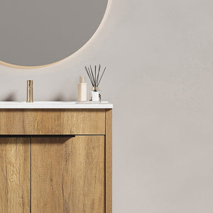 English Elm 30 Inch Floating Bathroom Vanity Fluted Wood Grain Front with Ceramic Integrated Sink W3520S00046