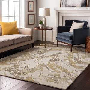 HomeRoots 10' X 14' Ivory Beige & Gold Abstract Area Rug – Stylish, Washable, UV-Protected for Busy Homes 681251