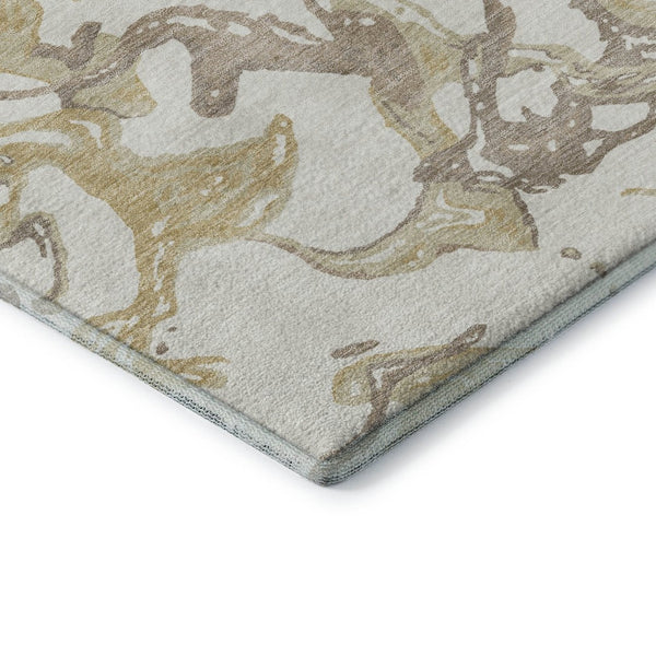 HomeRoots 10' X 14' Ivory Beige & Gold Abstract Area Rug – Stylish, Washable, UV-Protected for Busy Homes 681251