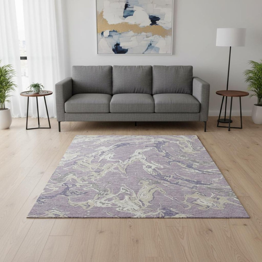 HomeRoots 5' X 8' Abstract Lavender Ivory Beige Area Rug – Washable, UV-Protected, Stain-Resistant Beauty 681253