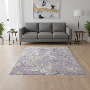 HomeRoots 5' X 8' Abstract Lavender Ivory Beige Area Rug – Washable, UV-Protected, Stain-Resistant Beauty 681253