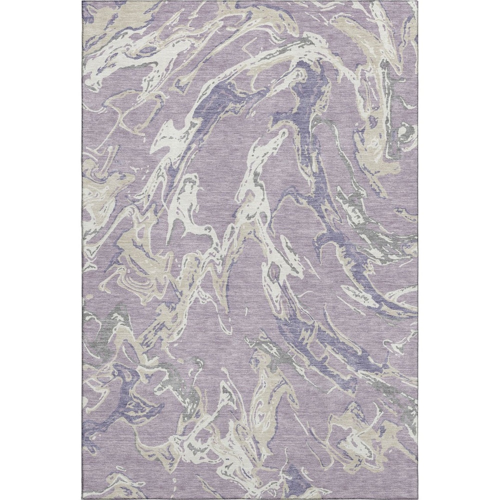 HomeRoots 5' X 8' Abstract Lavender Ivory Beige Area Rug – Washable, UV-Protected, Stain-Resistant Beauty 681253