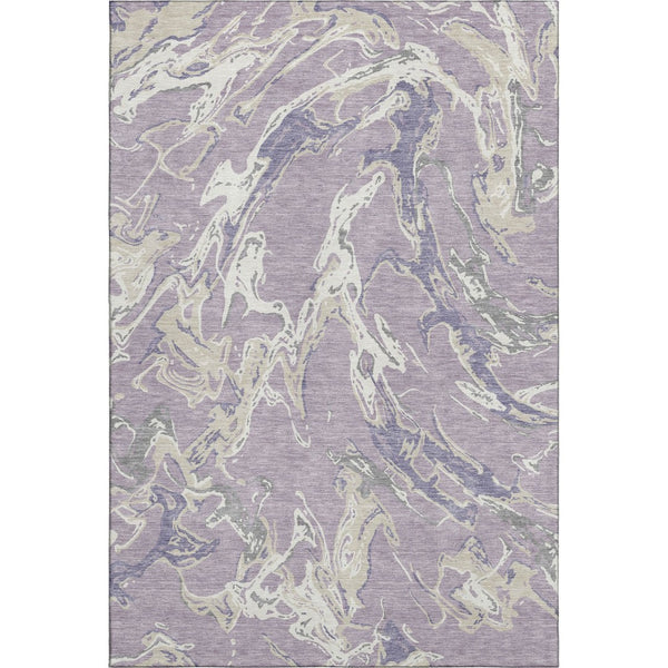 HomeRoots 5' X 8' Abstract Lavender Ivory Beige Area Rug – Washable, UV-Protected, Stain-Resistant Beauty 681253