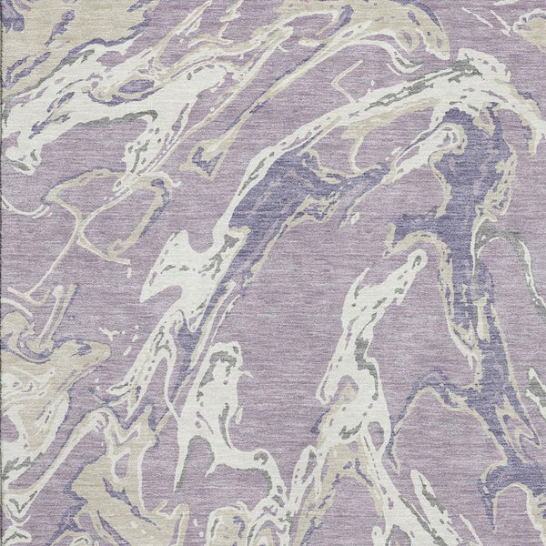 HomeRoots 5' X 8' Abstract Lavender Ivory Beige Area Rug – Washable, UV-Protected, Stain-Resistant Beauty 681253