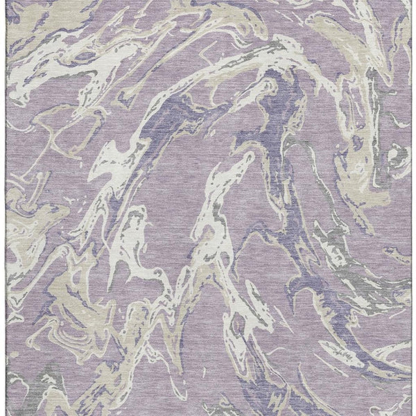 HomeRoots 5' X 8' Abstract Lavender Ivory Beige Area Rug – Washable, UV-Protected, Stain-Resistant Beauty 681253