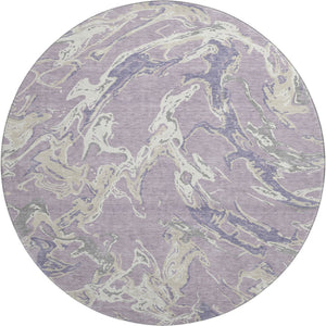 HomeRoots 8' Modern Abstract Washable Round Rug in Lavender, Ivory & Beige - Stain Resistant & UV Protected! 681254
