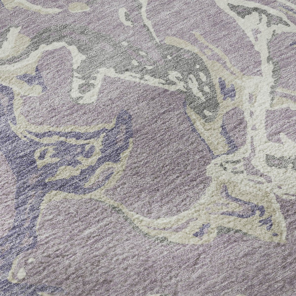 HomeRoots 8' Modern Abstract Washable Round Rug in Lavender, Ivory & Beige - Stain Resistant & UV Protected! 681254