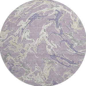 HomeRoots 8' Modern Abstract Washable Round Rug in Lavender, Ivory & Beige - Stain Resistant & UV Protected! 681254