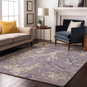HomeRoots 8' X 10' Abstract Lavender Ivory Beige Washable Area Rug - UV Protected, Durable & Pet-Friendly Design 681255