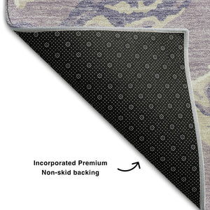 HomeRoots 8' X 10' Abstract Lavender Ivory Beige Washable Area Rug - UV Protected, Durable & Pet-Friendly Design 681255