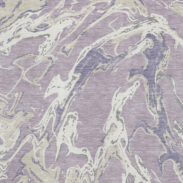 HomeRoots 8' X 10' Abstract Lavender Ivory Beige Washable Area Rug - UV Protected, Durable & Pet-Friendly Design 681255