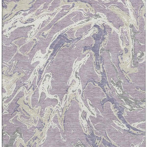 HomeRoots 8' X 10' Abstract Lavender Ivory Beige Washable Area Rug - UV Protected, Durable & Pet-Friendly Design 681255