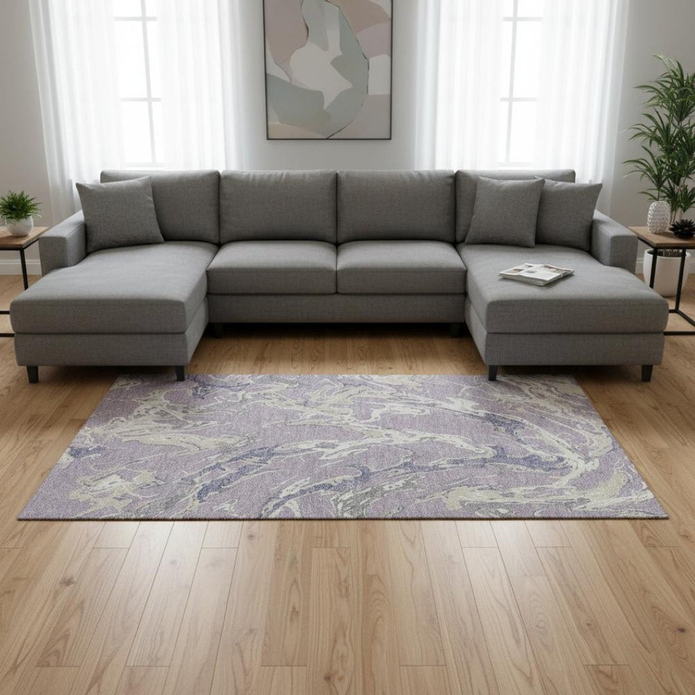 HomeRoots 9' X 12' Abstract Washable Area Rug in Lavender, Ivory & Beige - UV Protected, Durable & Stylish 681256