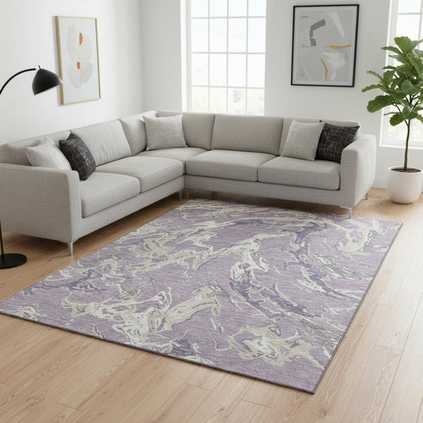 HomeRoots 10' X 14' Abstract Lavender Ivory Beige Area Rug – Washable, Stain-Resistant & UV Protected Decor 681257