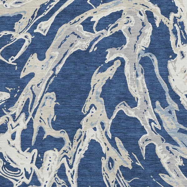 HomeRoots 5' X 8' Modern Navy Blue, Ivory & Gray Washable Area Rug with UV Protection for Active Homes 681259