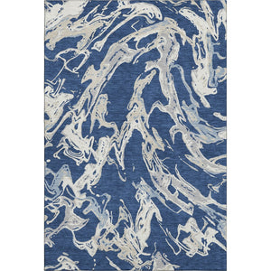 HomeRoots 8' X 10' Washable Navy Blue Ivory Gray Abstract Area Rug with UV Protection for Modern Spaces 681261