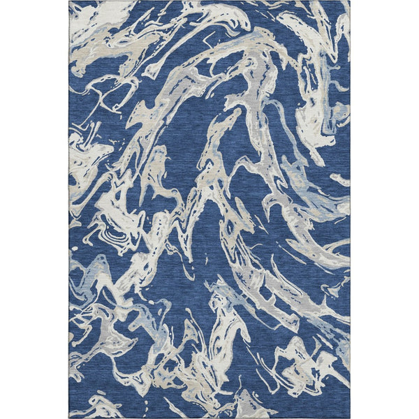 HomeRoots 8' X 10' Washable Navy Blue Ivory Gray Abstract Area Rug with UV Protection for Modern Spaces 681261