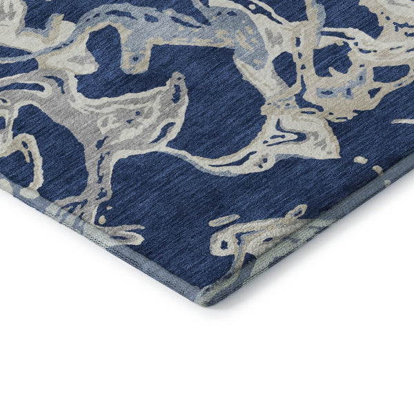 HomeRoots 8' X 10' Washable Navy Blue Ivory Gray Abstract Area Rug with UV Protection for Modern Spaces 681261