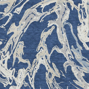 HomeRoots 8' X 10' Washable Navy Blue Ivory Gray Abstract Area Rug with UV Protection for Modern Spaces 681261