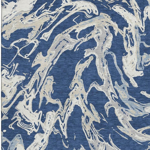 HomeRoots 8' X 10' Washable Navy Blue Ivory Gray Abstract Area Rug with UV Protection for Modern Spaces 681261