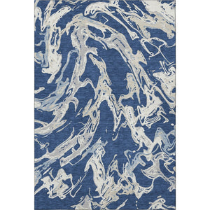 HomeRoots 9' X 12' Navy Blue Ivory Gray Area Rug - Washable, UV Protected, and Stain Resistant for High-Traffic Spaces 681262