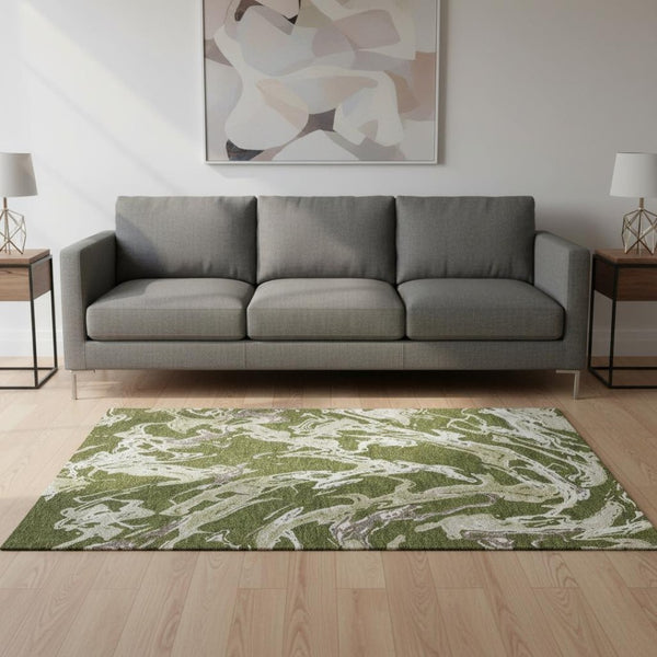 HomeRoots 5' X 8' Washable Olive Green Ivory Taupe Area Rug with UV Protection – Stylish & Durable Home Decor 681265