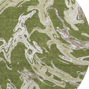 HomeRoots 8' Washable Round Rug in Olive Green, Ivory & Taupe - UV Protected, Stain-Resistant, Modern Design 681266