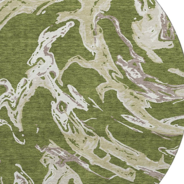 HomeRoots 8' Washable Round Rug in Olive Green, Ivory & Taupe - UV Protected, Stain-Resistant, Modern Design 681266