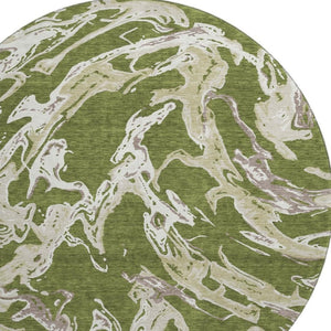 HomeRoots 8' Washable Round Rug in Olive Green, Ivory & Taupe - UV Protected, Stain-Resistant, Modern Design 681266