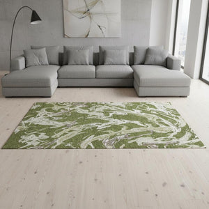 HomeRoots 9' Contemporary Abstract Area Rug in Olive Green, Ivory & Taupe – Washable, UV Protected & Durable! 681268