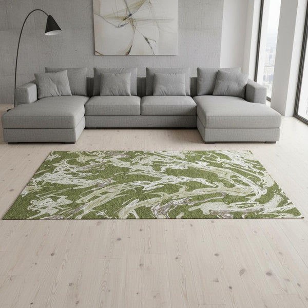 HomeRoots 9' Contemporary Abstract Area Rug in Olive Green, Ivory & Taupe – Washable, UV Protected & Durable! 681268