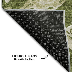 HomeRoots 9' Contemporary Abstract Area Rug in Olive Green, Ivory & Taupe – Washable, UV Protected & Durable! 681268