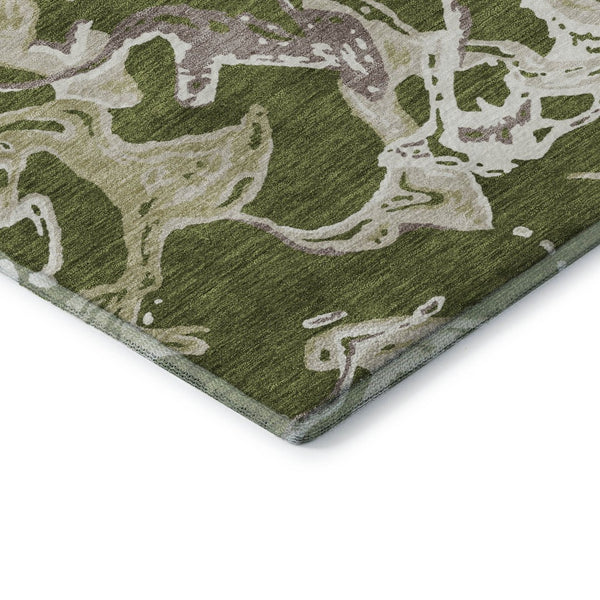HomeRoots 9' Contemporary Abstract Area Rug in Olive Green, Ivory & Taupe – Washable, UV Protected & Durable! 681268