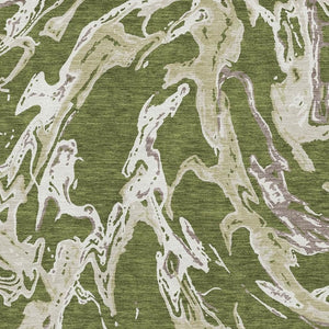HomeRoots 9' Contemporary Abstract Area Rug in Olive Green, Ivory & Taupe – Washable, UV Protected & Durable! 681268