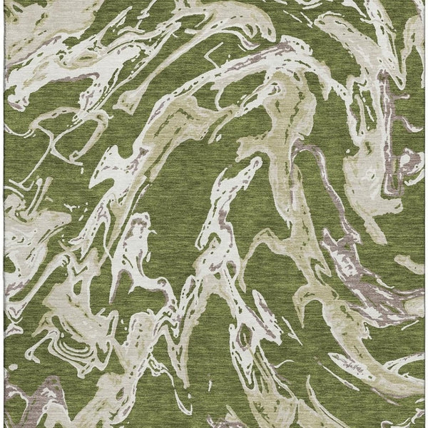 HomeRoots 9' Contemporary Abstract Area Rug in Olive Green, Ivory & Taupe – Washable, UV Protected & Durable! 681268