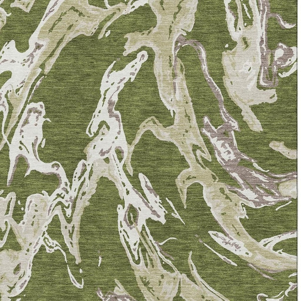 HomeRoots 10' Modern Olive Green Abstract Area Rug – Washable, UV Protected, Durable for Family Rooms & More 681269