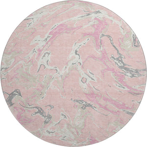 HomeRoots 8' Modern Pink Ivory & Gray Abstract Washable Round Rug - UV Protected, Kid & Pet Friendly Comfort 681272