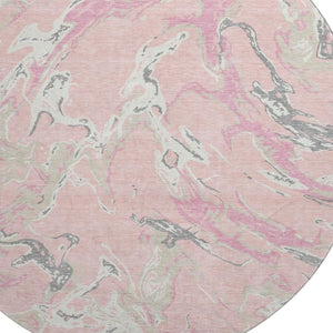 HomeRoots 8' Modern Pink Ivory & Gray Abstract Washable Round Rug - UV Protected, Kid & Pet Friendly Comfort 681272