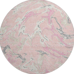 HomeRoots 8' Modern Pink Ivory & Gray Abstract Washable Round Rug - UV Protected, Kid & Pet Friendly Comfort 681272