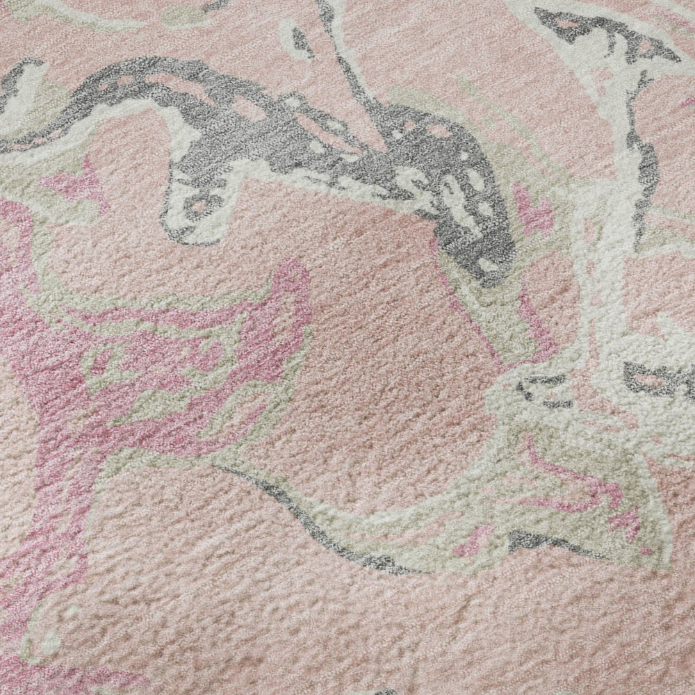 HomeRoots 8' X 10' Pink Ivory Gray Abstract Washable Area Rug - UV Protected, Durable, Stain Resistant Design 681273