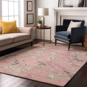 HomeRoots 10' X 14' Pink Ivory and Gray Abstract Washable Area Rug - Stylish, Durable, UV-Protected & Low-Maintenance 681275