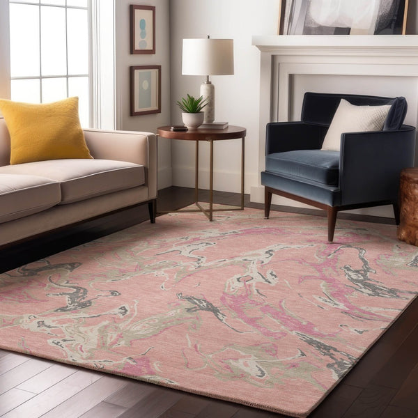 HomeRoots 10' X 14' Pink Ivory and Gray Abstract Washable Area Rug - Stylish, Durable, UV-Protected & Low-Maintenance 681275