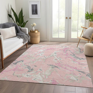HomeRoots 10' X 14' Pink Ivory and Gray Abstract Washable Area Rug - Stylish, Durable, UV-Protected & Low-Maintenance 681275