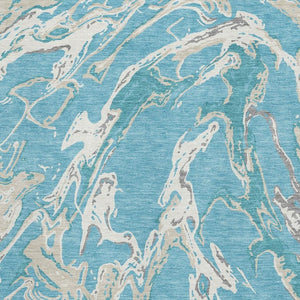 HomeRoots 5' X 8' Teal Ivory Gray Abstract Washable Area Rug - Durable, Stain-Resistant, UV Protected Design 681277