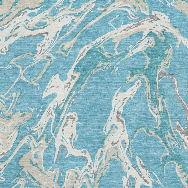 HomeRoots 8' X 10' Modern Teal Ivory Gray Abstract Washable Area Rug with UV Protection for High-Traffic Spaces 681279